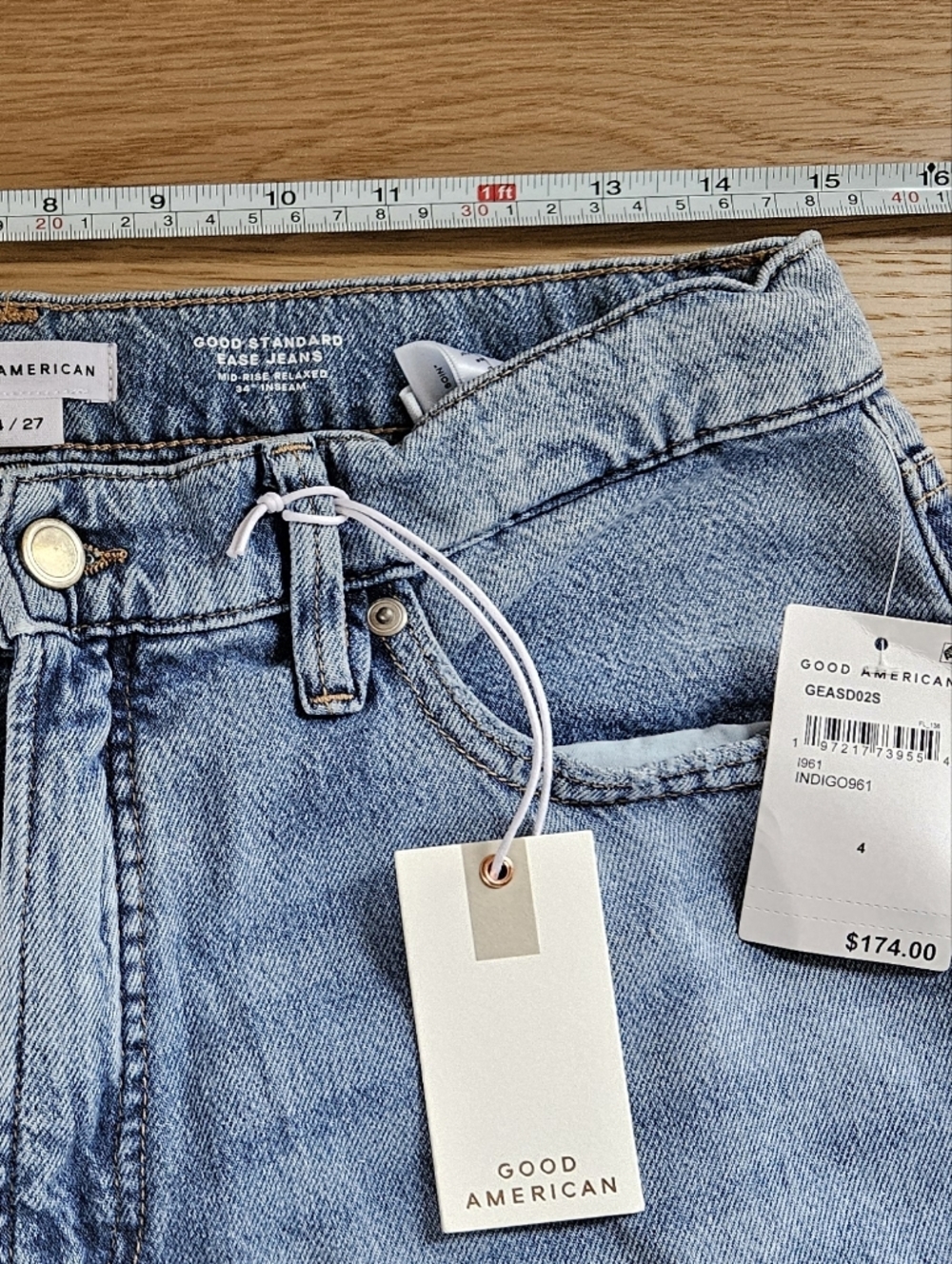 Good American Weightless Good Ease Jeans 27 Wide Leg Mid Rise Indigo961 NWT $174 - Picture 5 of 12